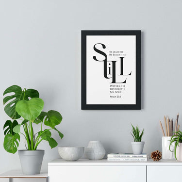 Faith Culture - "He Leads Me Beside Quiet Waters" - Psalm 23:2 Christian Vertical Framed Wall Art