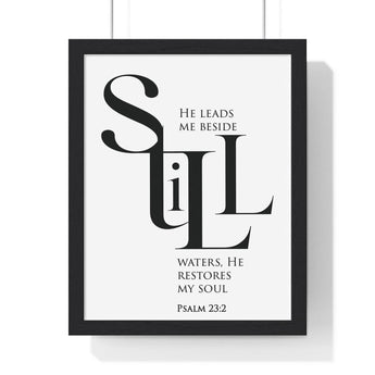Faith Culture - "He Leads Me Beside Quiet Waters" - Psalm 23:2 Christian Vertical Framed Wall Art 11″ x 14″ Black