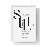Faith Culture - "He Leads Me Beside Quiet Waters" - Psalm 23:2 Christian Vertical Framed Wall Art 12″ x 18″ White