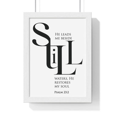 Faith Culture - "He Leads Me Beside Quiet Waters" - Psalm 23:2 Christian Vertical Framed Wall Art 8" x 11" White