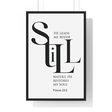 Faith Culture - "He Leads Me Beside Quiet Waters" - Psalm 23:2 Christian Vertical Framed Wall Art 20" x 30" Black