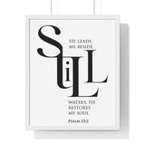 Faith Culture - "He Leads Me Beside Quiet Waters" - Psalm 23:2 Christian Vertical Framed Wall Art 16" x 20" White