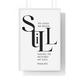 Faith Culture - "He Leads Me Beside Quiet Waters" - Psalm 23:2 Christian Vertical Framed Wall Art 20" x 30" White