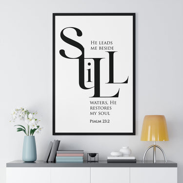 Faith Culture - "He Leads Me Beside Quiet Waters" - Psalm 23:2 Christian Vertical Framed Wall Art