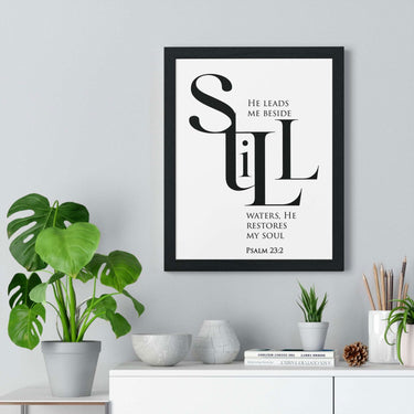 Faith Culture - "He Leads Me Beside Quiet Waters" - Psalm 23:2 Christian Vertical Framed Wall Art