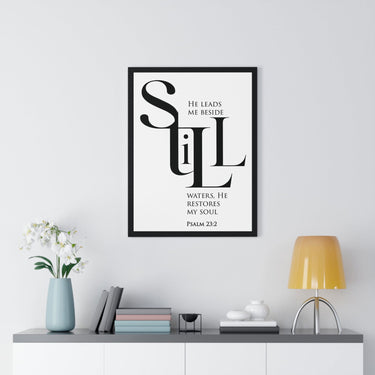 Faith Culture - "He Leads Me Beside Quiet Waters" - Psalm 23:2 Christian Vertical Framed Wall Art