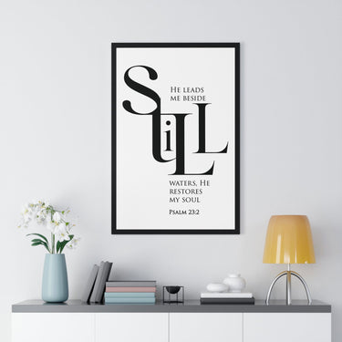 Faith Culture - "He Leads Me Beside Quiet Waters" - Psalm 23:2 Christian Vertical Framed Wall Art