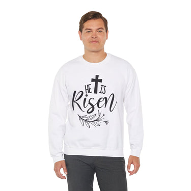 Faith Culture - He is Risen -Christian Unisex Heavy Blend™ Crewneck Sweatshirt White