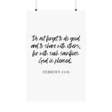 Faith Culture - Hebrews 13:16 Poster -Do Good and Share Decor and Christian Wall Art