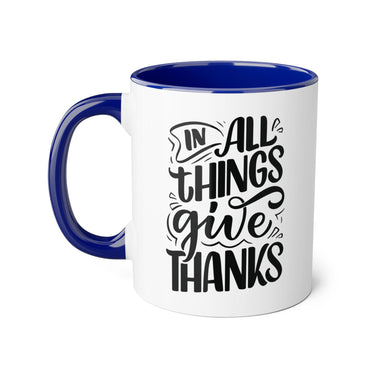 Faith Culture - In All Things Give Thanks - Christian Thanksgiving Accent Mug, 11oz Blue 11oz