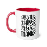 Faith Culture - In All Things Give Thanks - Christian Thanksgiving Accent Mug, 11oz Red 11oz