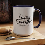 Faith Culture - Living Sacrifice - Romans 12:1 Christian Coffee Mug 15oz Navy