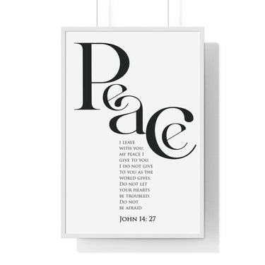 Faith Culture - "Peace I Leave with You" - John 14:27 Christian Vertical Framed Wall Art 24″ x 36″ White