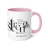Faith Culture - Proverbs 31:25 - Christian Accent Coffee Mug (11oz) Pink 11oz