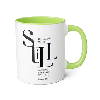 Faith Culture - Psalm 23:2 - Christian Accent Coffee Mug (11oz) Light Green 11oz