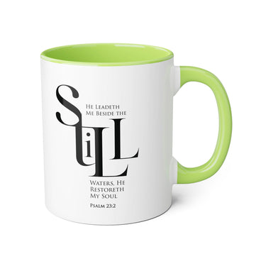 Faith Culture - Psalm 23:2 - Christian Accent Coffee Mug (11oz) Light Green 11oz