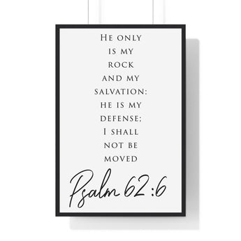 Faith Culture - Rock of Salvation - Psalm 62:6 - Christian Wall Art 24″ x 36″ Black