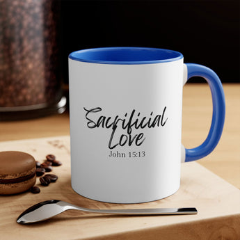 Faith Culture - Sacrificial Love - John 15:13 Christian Accent Coffee Mug 11oz Blue