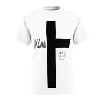 Faith Culture - Salvation - Christian Unisex Cut & Sew Tee White stitching
