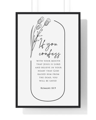 Faith Culture - Saved By His Grace - Romans 10:9 - Christian Wall Art 24″ x 36″ Black