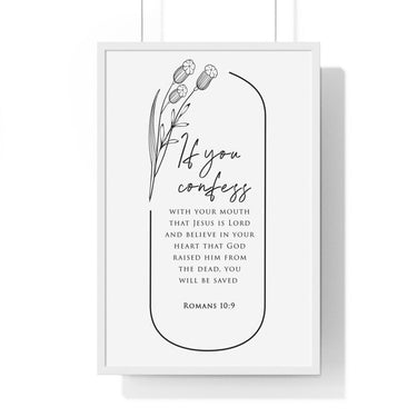 Faith Culture - Saved By His Grace - Romans 10:9 - Christian Wall Art 20" x 30" White