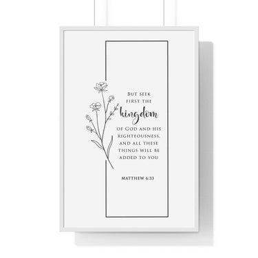 Faith Culture - Seek First - Matthew 6:33 - Christian Wall Art 24″ x 36″ White