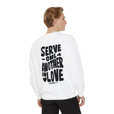 Faith Culture - Serve One Another in Love - Galatians 5:13 Christian Unisex Garment-Dyed Sweatshirt White