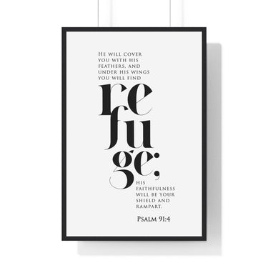 Sheltered Wings - Psalm 91:4 - Christian Wall Art 24″ x 36″ Black