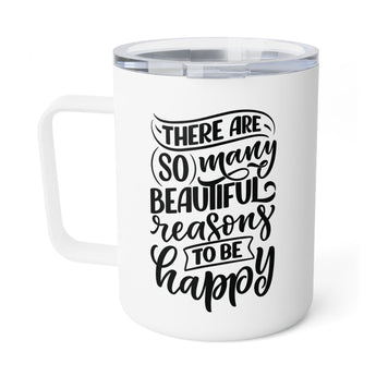 Faith Culture - So Many Beautiful Reasons to Be Happy - Christian Thanksgiving Insulated Coffee Mug, 10oz 10oz White