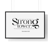 Faith Culture - Strong Tower - Proverbs 18:10 - Christian Wall Art 36″ x 24″ Black