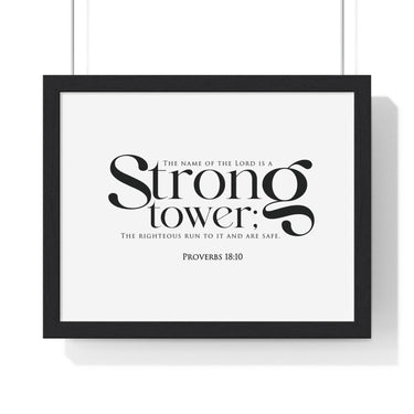 Faith Culture - Strong Tower - Proverbs 18:10 - Christian Wall Art 14″ x 11″ Black