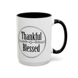 Faith Culture - Thankful & Blessed - Christian Thanksgiving Accent Coffee Mug, 11oz and 15oz 15oz Black