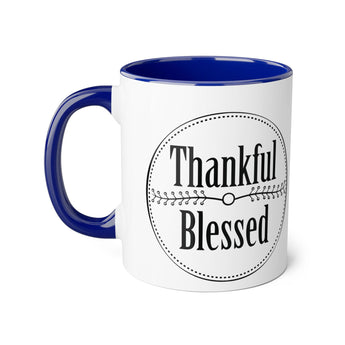 Faith Culture - Thankful & Blessed - Christian Thanksgiving Accent Mug, 11oz Blue 11oz