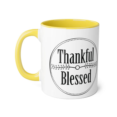 Faith Culture - Thankful & Blessed - Christian Thanksgiving Accent Mug, 11oz Yellow 11oz