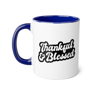 Faith Culture - Thankful & Blessed - Christian Thanksgiving Accent Mug, 11oz Blue 11oz