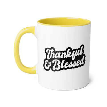 Faith Culture - Thankful & Blessed - Christian Thanksgiving Accent Mug, 11oz Yellow 11oz