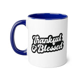 Faith Culture - Thankful & Blessed - Christian Thanksgiving Accent Mug, 11oz Blue 11oz