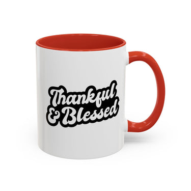 Faith Culture - Thankful & Blessed Christian Thanksgiving Accent Coffee Mug, 11oz and 15oz 11oz Red
