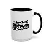 Faith Culture - Thankful & Blessed Christian Thanksgiving Accent Coffee Mug, 11oz and 15oz 15oz Black
