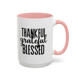 Faith Culture - Thankful, Grateful, Blessed - Christian Thanksgiving Accent Coffee Mug, 11oz and 15oz 15oz Pink