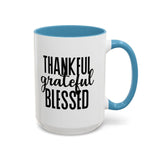 Faith Culture - Thankful, Grateful, Blessed - Christian Thanksgiving Accent Coffee Mug, 11oz and 15oz 15oz Light Blue