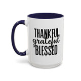 Faith Culture - Thankful, Grateful, Blessed - Christian Thanksgiving Accent Coffee Mug, 11oz and 15oz