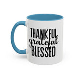 Faith Culture - Thankful, Grateful, Blessed - Christian Thanksgiving Accent Coffee Mug, 11oz and 15oz