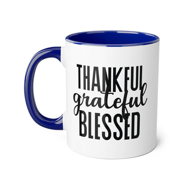 Faith Culture - Thankful, Grateful, Blessed - Christian Thanksgiving Accent Mug, 11oz Blue 11oz