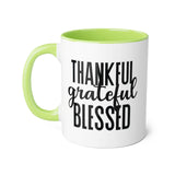Faith Culture - Thankful, Grateful, Blessed - Christian Thanksgiving Accent Mug, 11oz Light Green 11oz