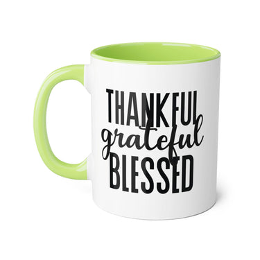 Faith Culture - Thankful, Grateful, Blessed - Christian Thanksgiving Accent Mug, 11oz Light Green 11oz
