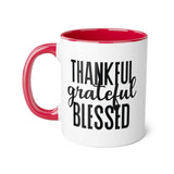 Faith Culture - Thankful, Grateful, Blessed - Christian Thanksgiving Accent Mug, 11oz Red 11oz