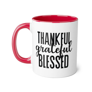 Faith Culture - Thankful, Grateful, Blessed - Christian Thanksgiving Accent Mug, 11oz Red 11oz