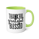 Faith Culture - Thankful, Grateful, Blessed - Christian Thanksgiving Accent Mug, 11oz