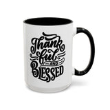 Faith Culture - Thankful and Blessed - Christian Thanksgiving Accent Coffee Mug, 11oz and 15oz 15oz Black
